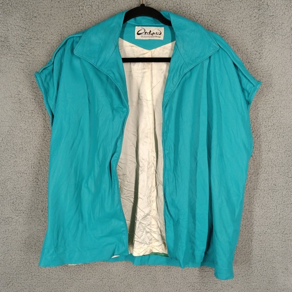 Vintage‎ Orchard Leather Women's XL Vest Sleeveless Turquoise Blue Open Front - Picture 1 of 7